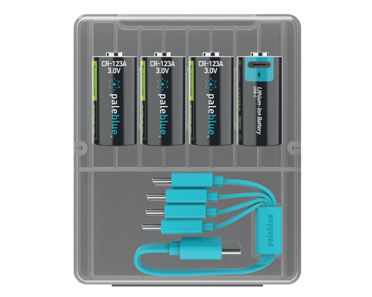 Pale Blue Pile CR123A Voyager Series - Dual port USB-C rechargeables