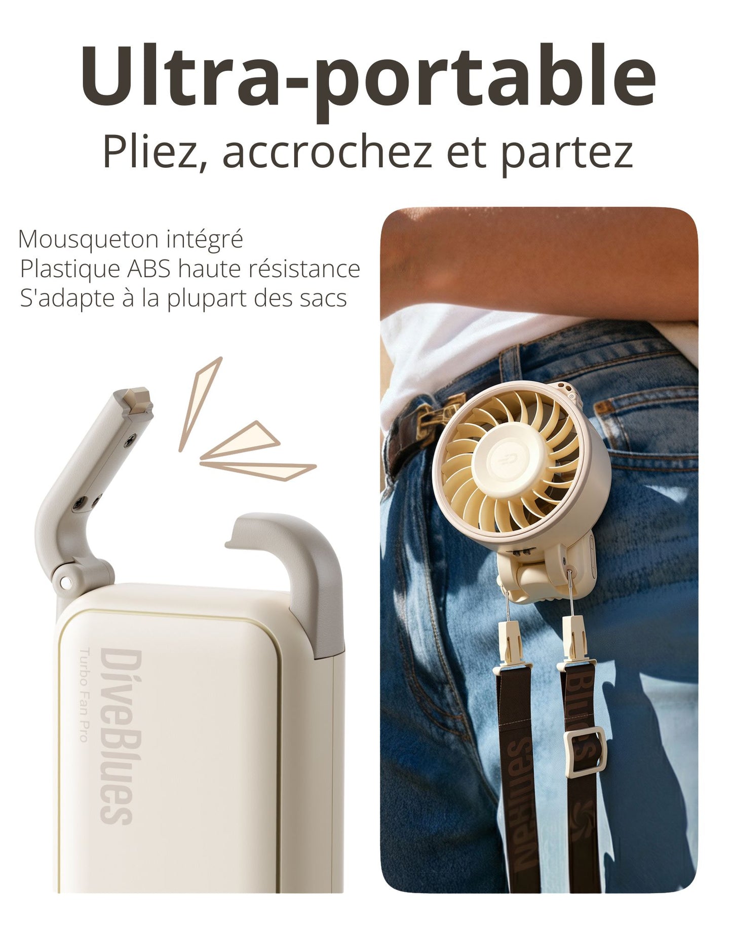 Diveblues Fanzy – Ventilateur portable rechargeable Beige
