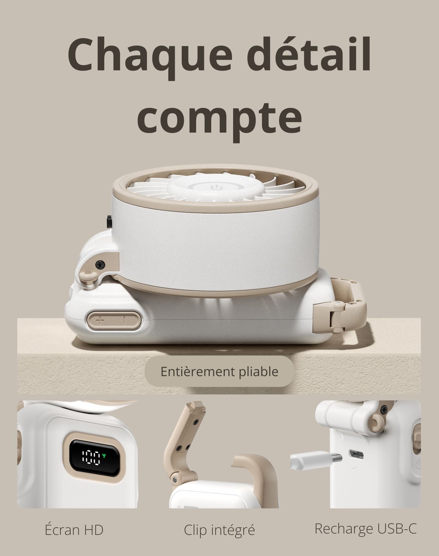 Diveblues Fanzy – Ventilateur portable rechargeable Blanc