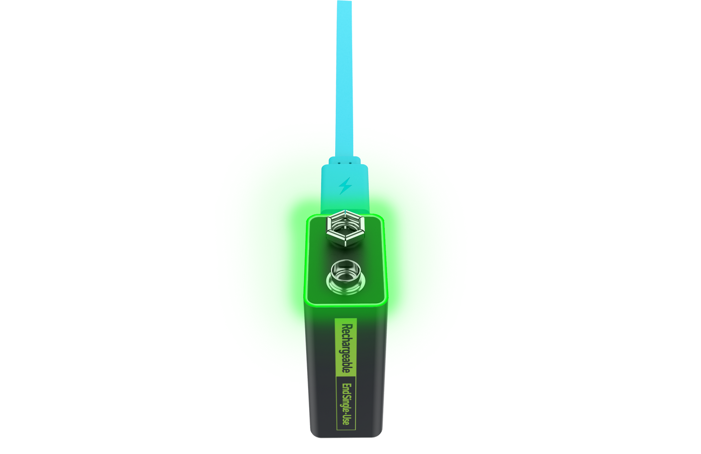 淡蓝色9V/6LR61电池，带USB-C充电端口