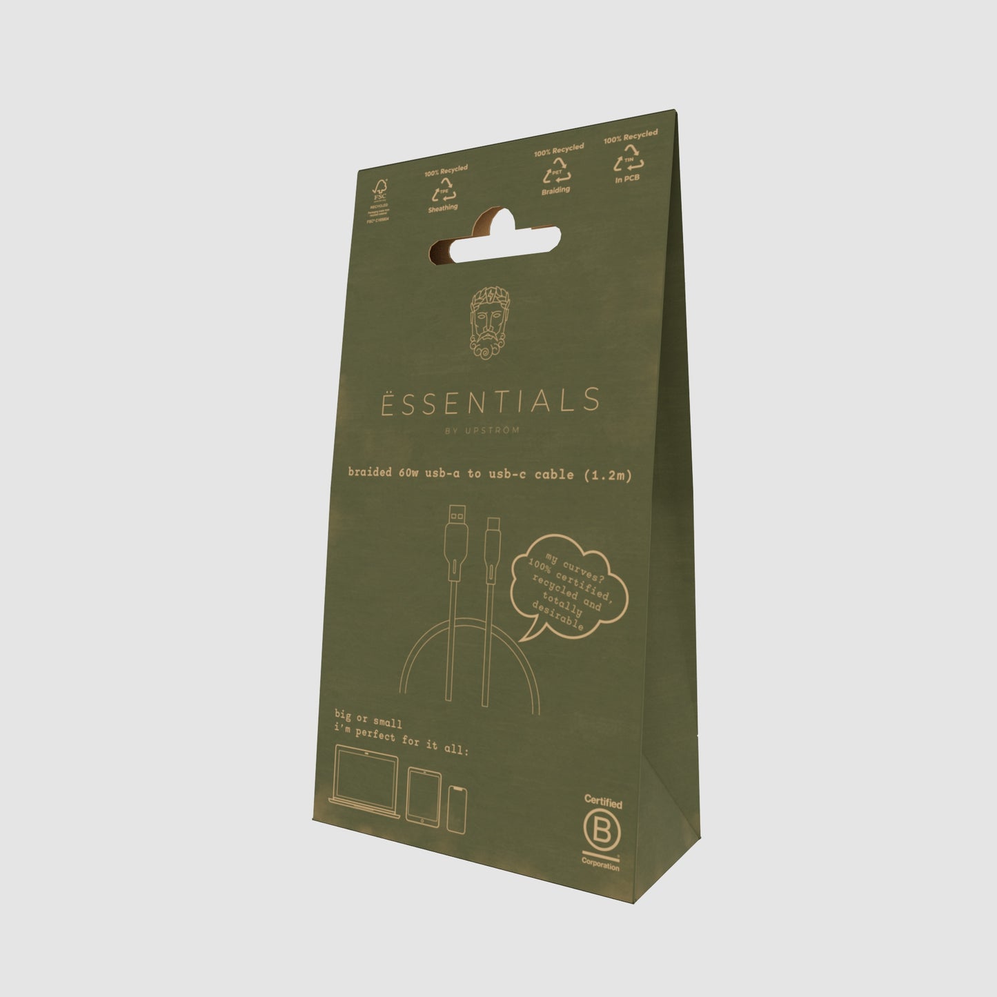 Upström ËSSENTIALS - Câble USB-A vers USB-C 60W 1,2 m - durable & recyclé