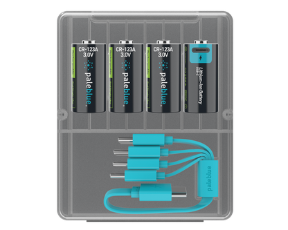 Pale Blue Pile CR123A Voyager Series - Dual port USB-C rechargeables