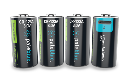 Pale Blue Pile CR123A Voyager Series - Dual port USB-C rechargeables