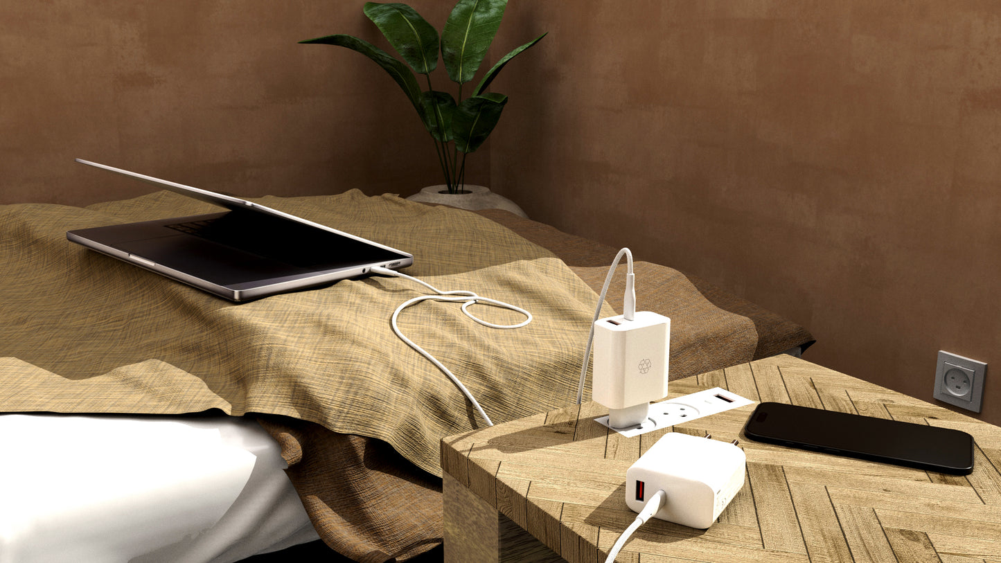 Chargeur USB 65W GaN – Double port & recyclé | ËSSENTIALS