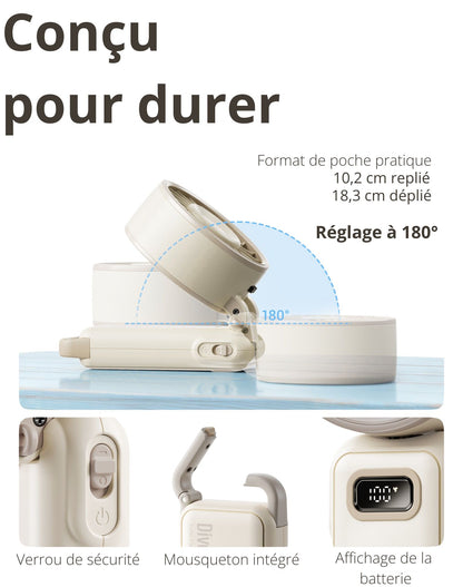 Diveblues Fanzy – Ventilateur portable rechargeable Beige