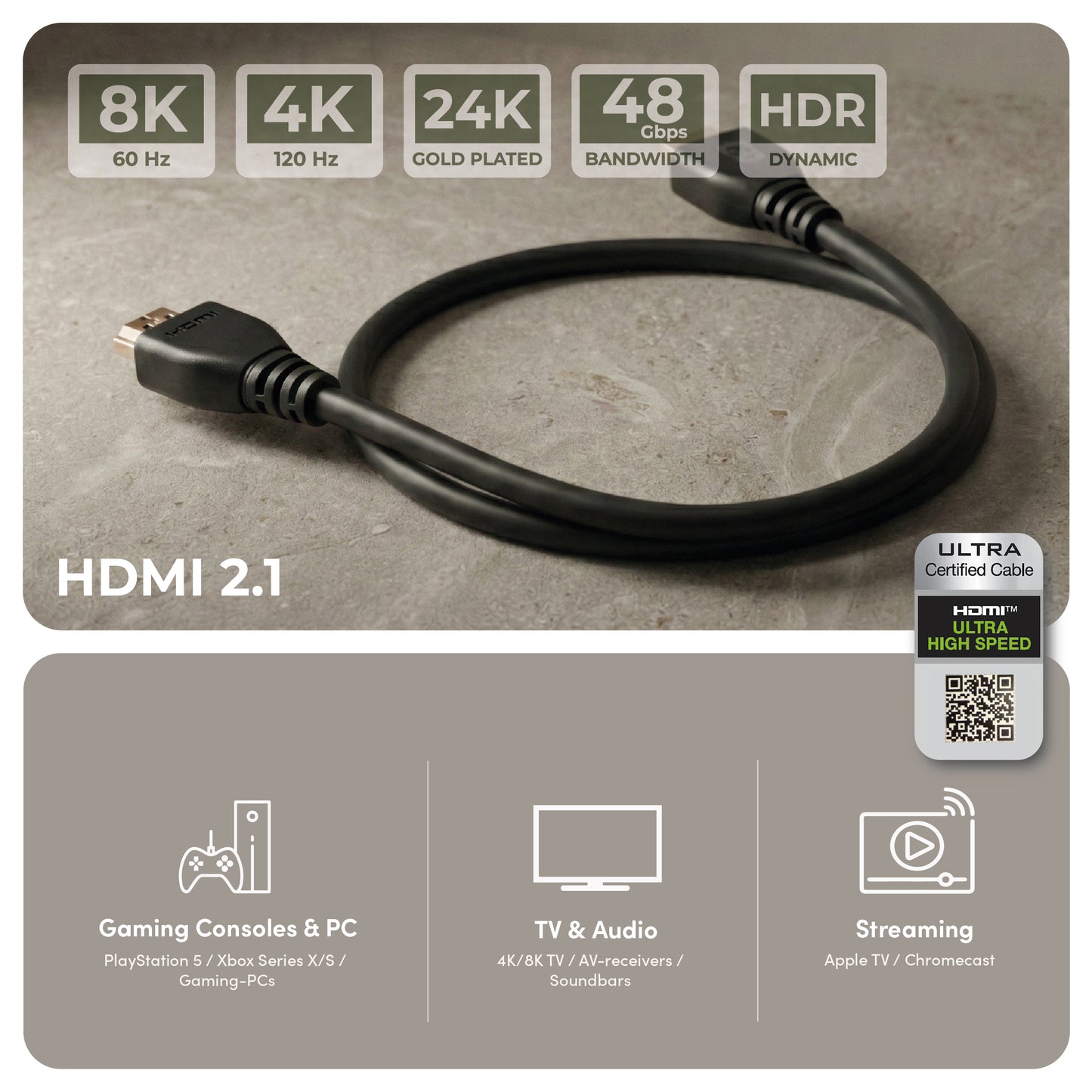 ËSSENTIALS by UPSTRÖM Câble HDMI 2.1 Ultra High Speed – 1 m