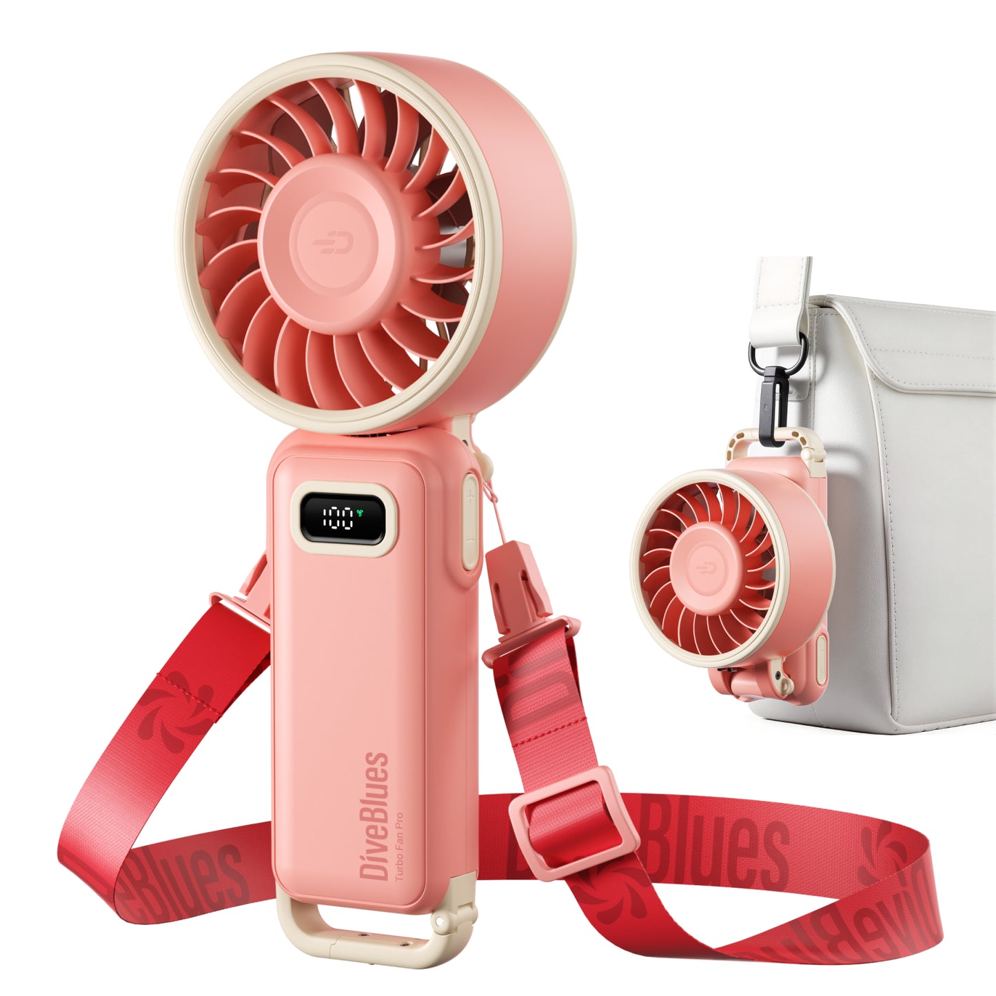 Diveblues Fanzy – Ventilateur portable rechargeable Rose